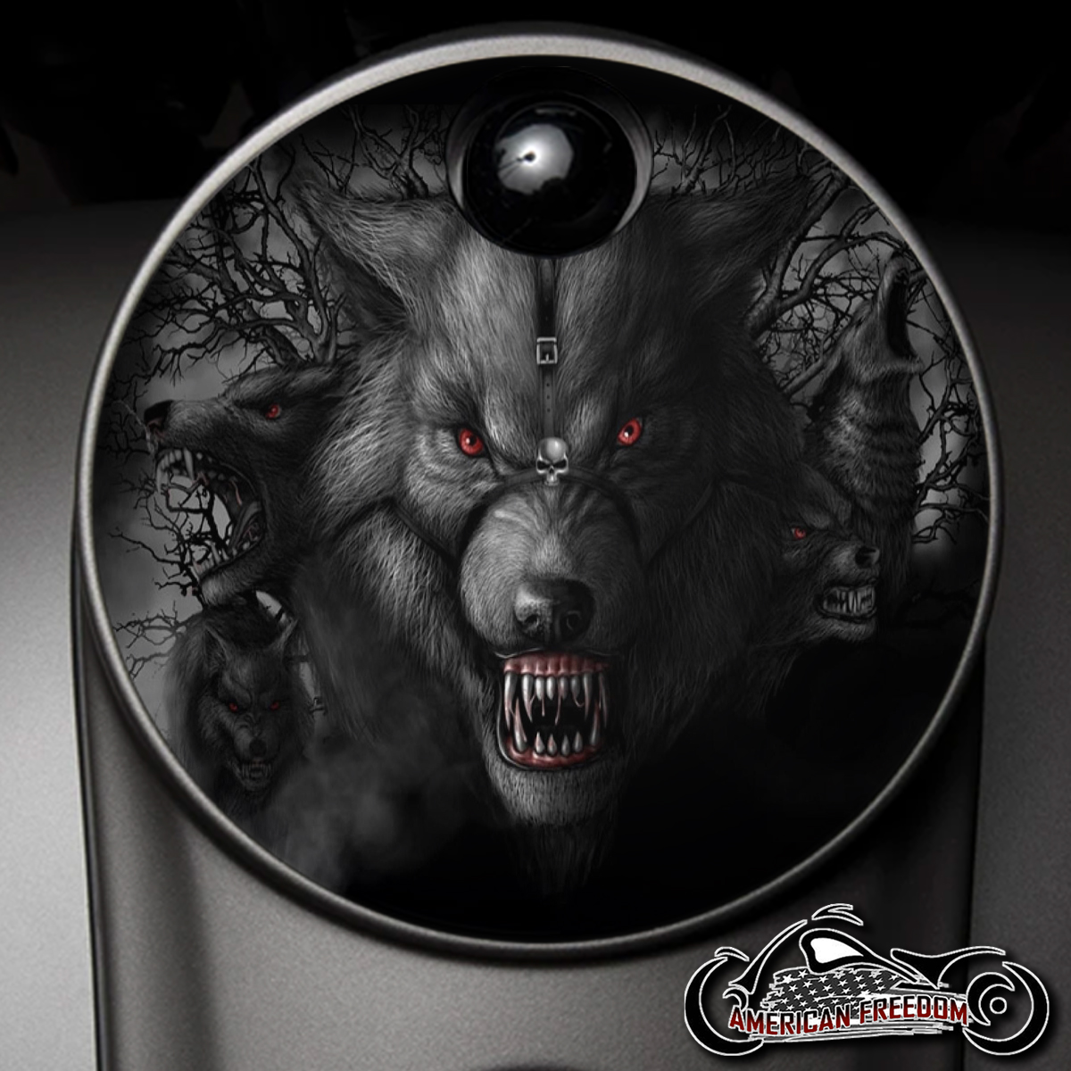 Custom Fuel Door - Angry Wolf - Click Image to Close